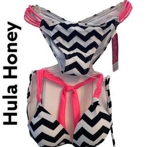 Hula Honey Pink and black Bikini S/M NWT